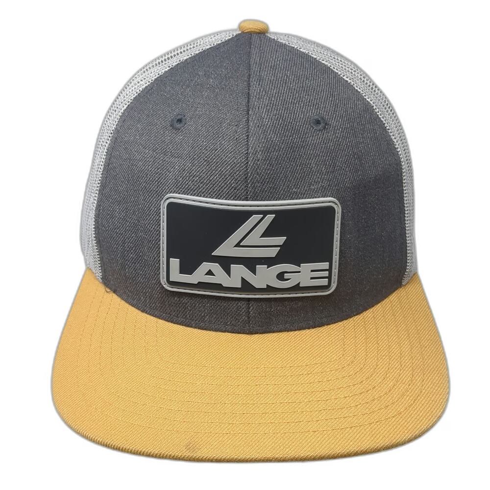 Lange Trucker Hat Gray Yellow One Size Mesh Snapback Rubber Patch Flat Brim